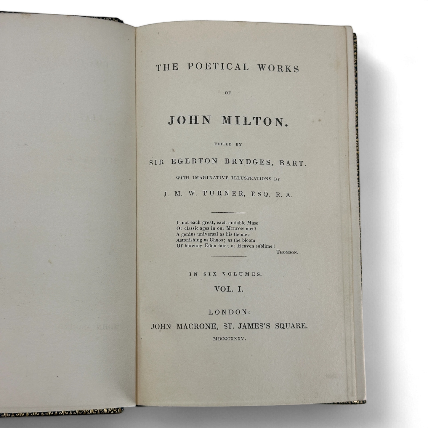 1835 Œuvres poétiques de John Milton 6 volumes 