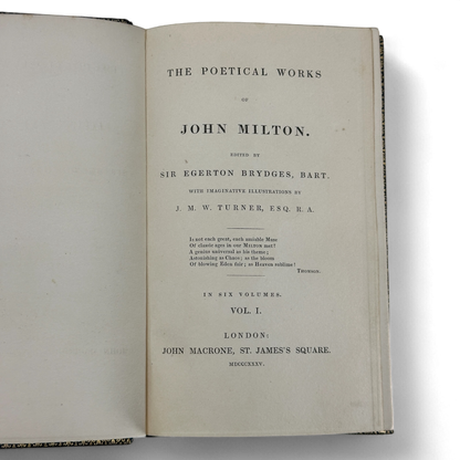 1835 Œuvres poétiques de John Milton 6 volumes 