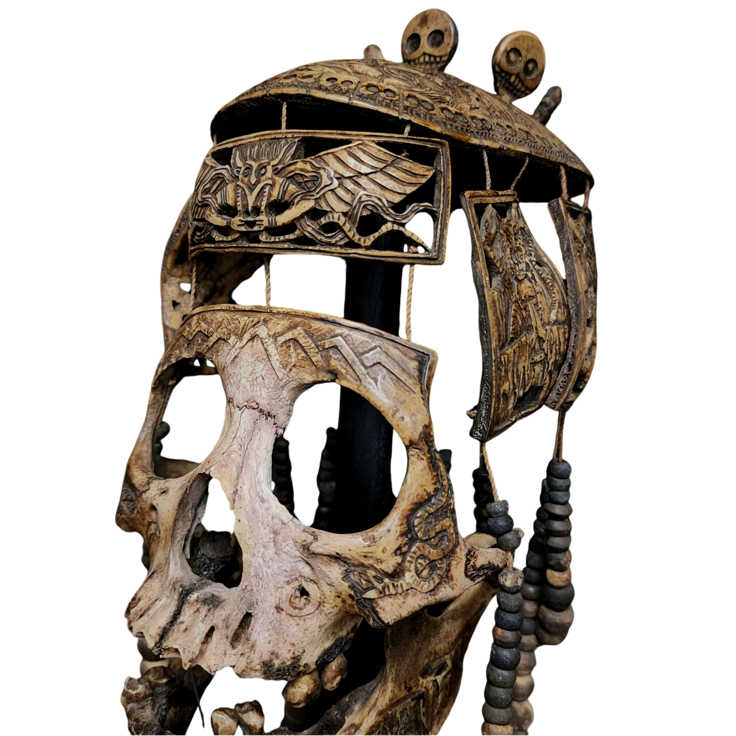 Máscara de nigromante tibetano con calavera humana real 