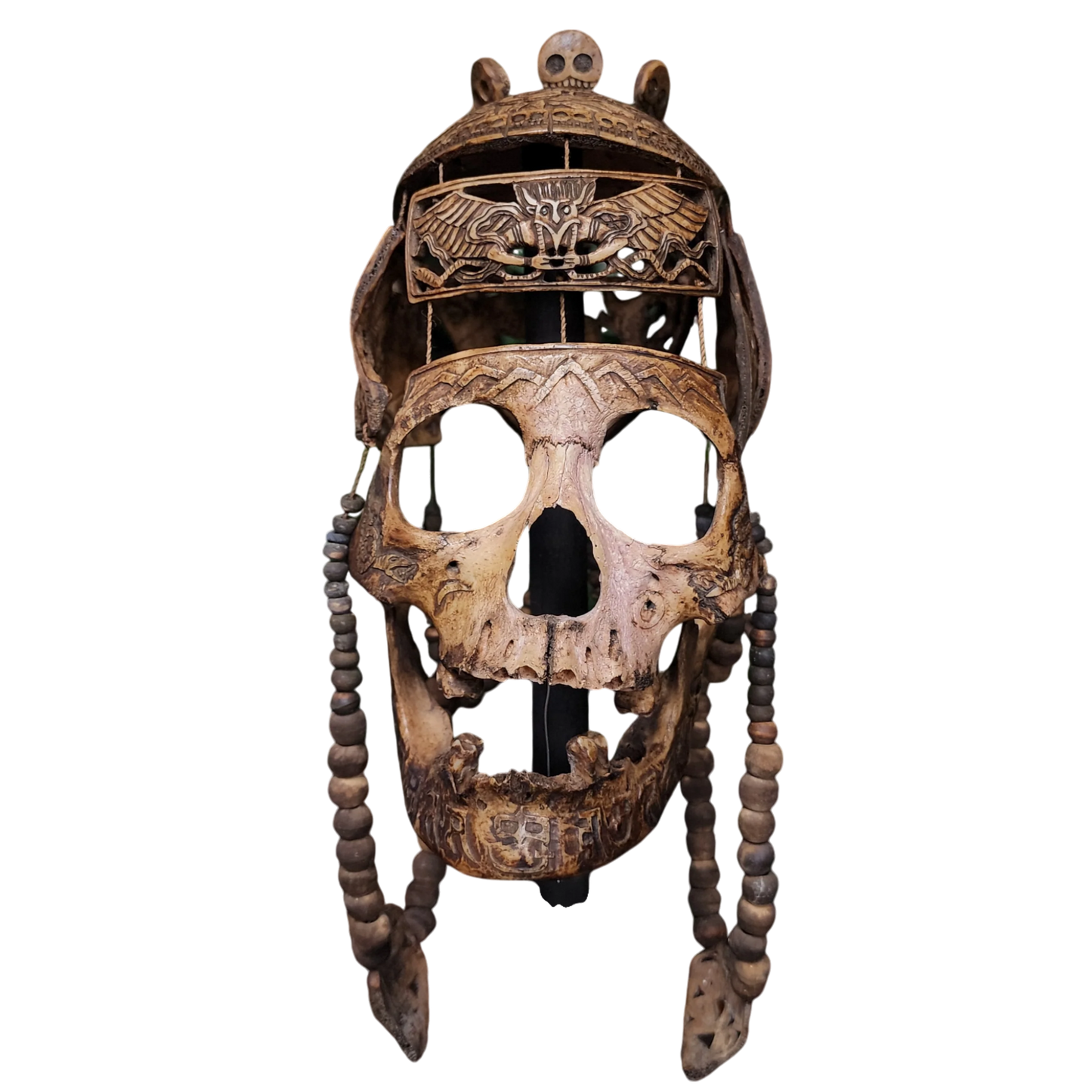 Máscara de nigromante tibetano con calavera humana real 